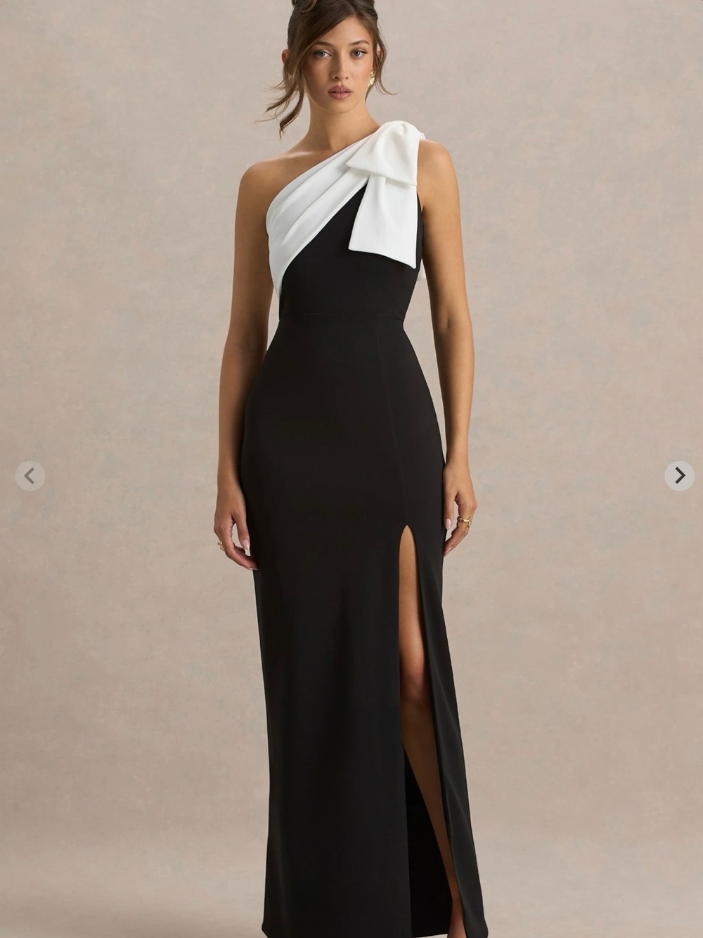 Club London - Kiri Black & White One-Shoulder Bow Maxi Dress